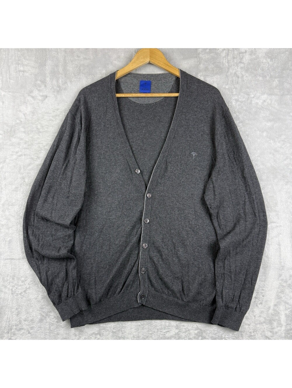 JOOP! Men's Gray Cashmere Cotton Button Cardigan Sweater XL Embroidered Luxury